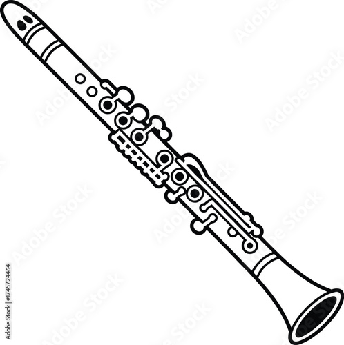 Clarinet illustration: detailed musical instrument drawing for music lovers on transparent background