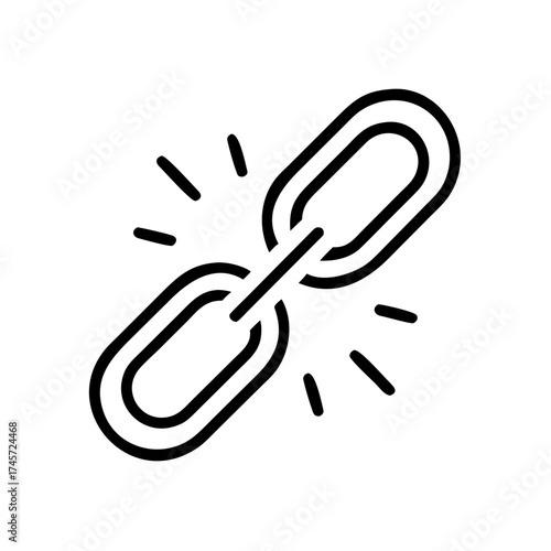 Minimalist black line icon representing a broken chain link and disconnection