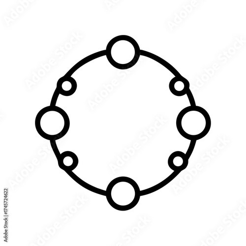 Abstract circular symbol representing a network with interconnected nodes and communication