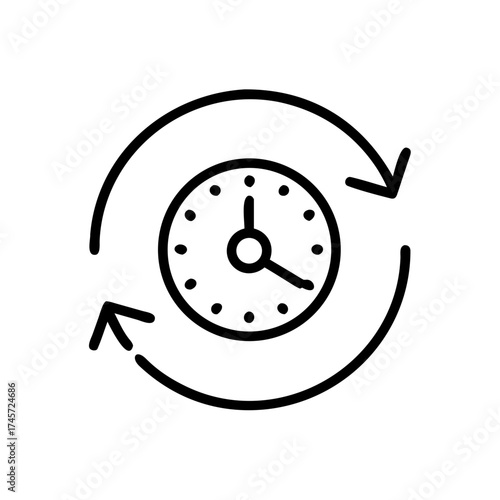 Continuous time cycle icon representing refresh, update, and repetitive processes in a simple outline style