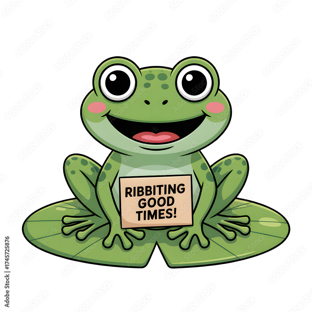 Fototapeta premium Happy Green Frog with Big Eyes Cartoon Illustration