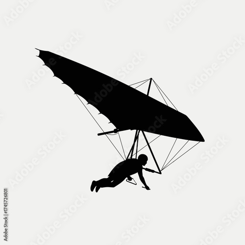Hang Glider Silhouette Flying Extreme Sport Air Gliding Adventure Vector Illustration