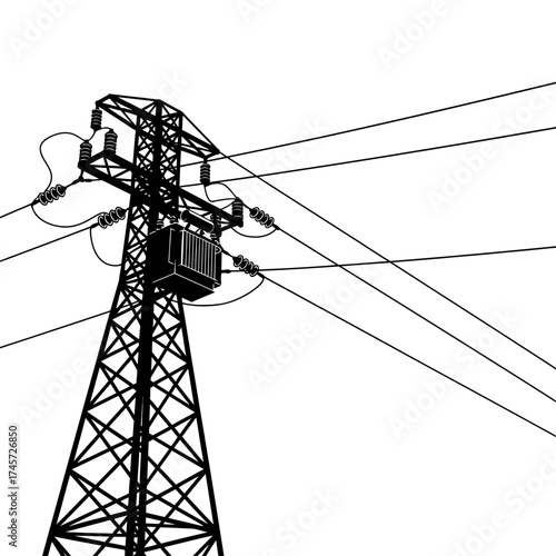 Cable Car Support Tower Illustration – Mountain Aerial Tramway Infrastructure Icon
