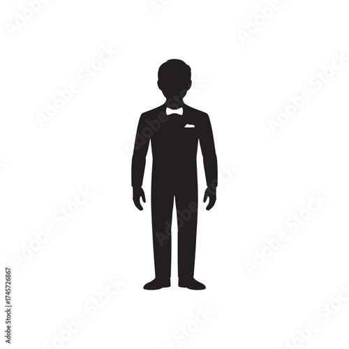 businessman silhouette isolated on white of a Man in Formal Suit and Bow Tie