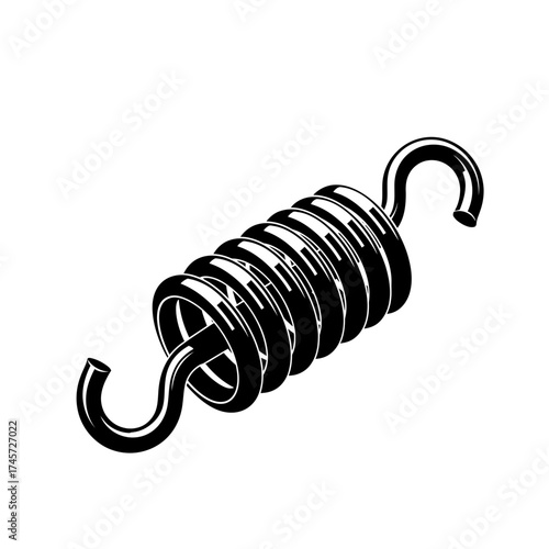 Metal Coil Spring with Hooks Tension Extension Mechanical Component Vector Illustration