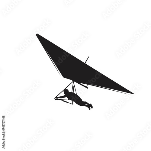Hang Glider Silhouette Flying Extreme Sport Air Gliding Adventure Vector Illustration