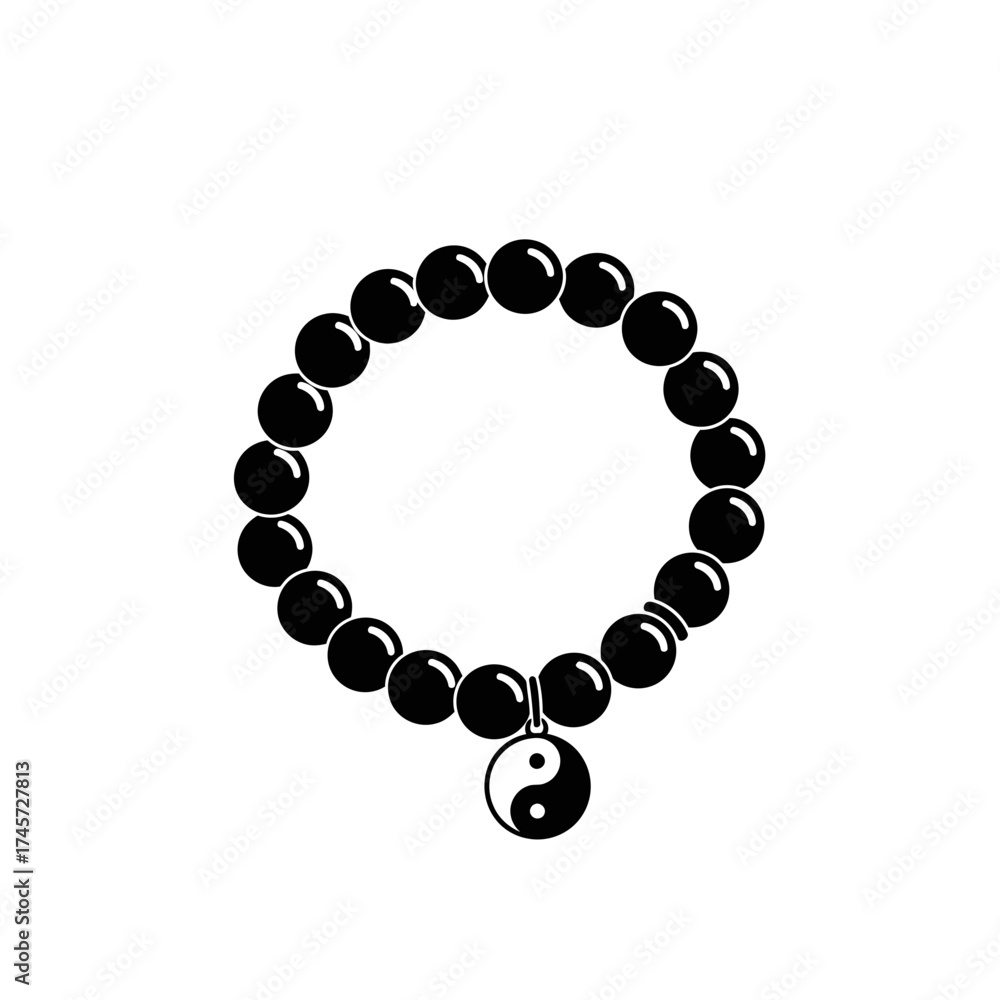 Obraz premium Beaded Bracelet with Charm Jewelry Accessory Minimal Silhouette Vector Illustration
