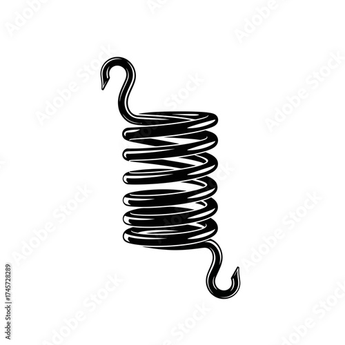 Metal Coil Spring with Hooks Tension Extension Mechanical Component Vector Illustration