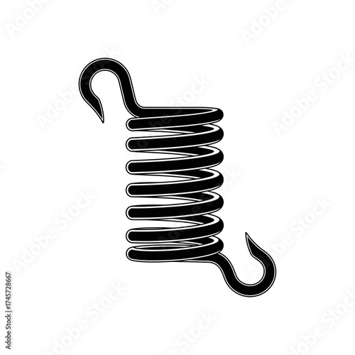 Metal Coil Spring with Hooks Tension Extension Mechanical Component Vector Illustration