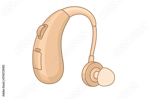 Hearing aid vector concept. Audiology and hearing loss icon. Medical device for deafness, senior health care. Cartoon sound amplifier for disability. Old age ear care symbol.