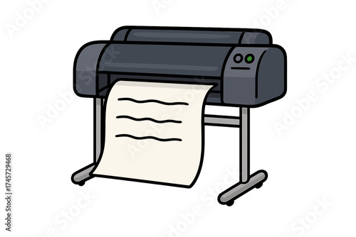 Plotter icon for large format printing. Professional printer for architecture and engineering blueprints. Office equipment for design and advertising. Wide format printer vector.
