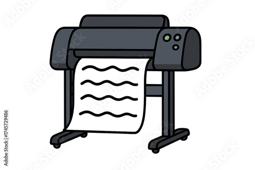 Plotter icon vector illustration. Large-format printer for engineering drawings and architectural blueprints. Professional office equipment for design, advertising, and printing.