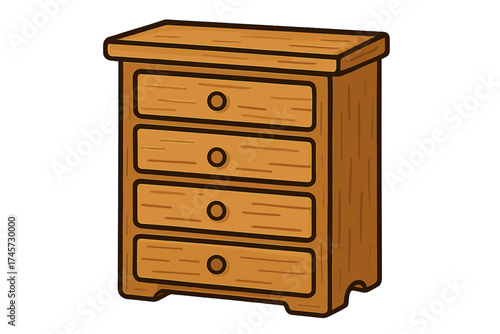 Wooden cabinet with drawers cartoon vector icon. Furniture and home interior symbol. Chest of drawers or dresser for storage. Isolated flat design stock illustration.