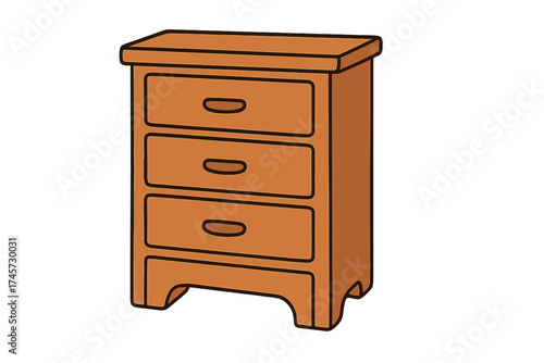 Wooden cabinet with drawers vector icon. Cartoon chest of drawers, nightstand, or dresser for home interior. Furniture and storage symbol isolated on white background. Stock illustration.