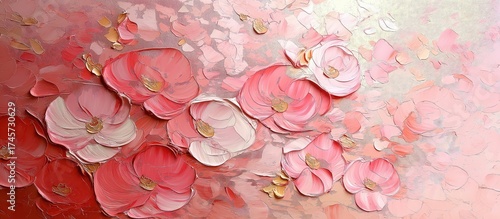 Sakura, peaches and cherries in pink-coral painting. Japan in spring, delicate pink landscape, spring nature