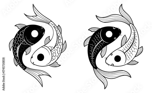 Vector art of yin and yang fish, perfect for spiritual designs and oriental themes