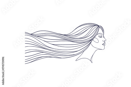 Elegant Line Art Depicting a Woman with Flowing Hair a Minimalist and Serene Design Choice for Modern Aesthetics