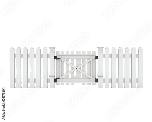 Charming White Picket Fence Gate Isolated, Conveying Privacy and Security for Home