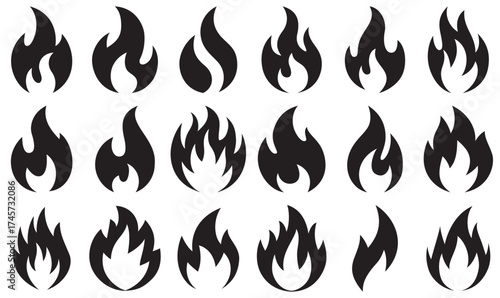 fire vector icons silhouettes design, collection of fire symbol vector elements white background