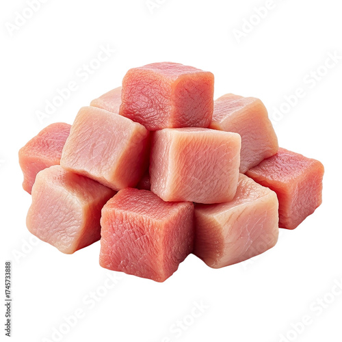 Fresh Diced Pork Loin Meat Cubes Isolated on Black Background Cooking Ingredient Healthy Food Recipe Ready Macro