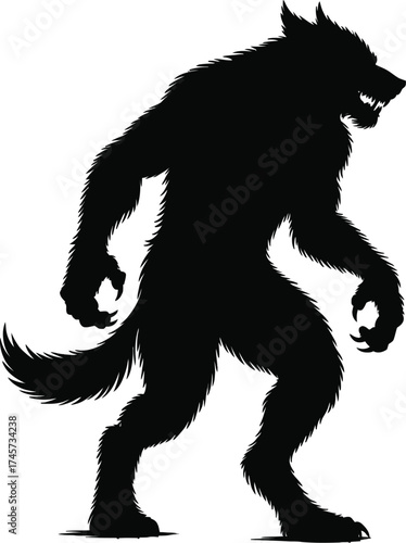 Detailed black werewolf illustration side view perfect for projects on transparent background silhouette