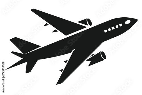 Airplane Silhouette Flying Upward Showing Wings and Engines in Aviation Concept Design