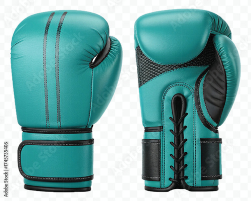 realistic 3d boxing gloves front and back with black view in different color style isolated on transparent background