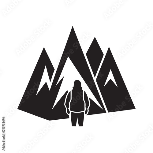 Minimalist Mountain Traveler Exploring Silhouette Vector