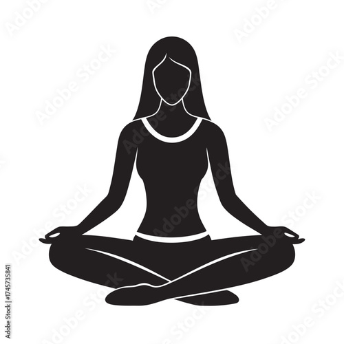 Minimalist Woman Sitting Calm Pose Silhouette Vector