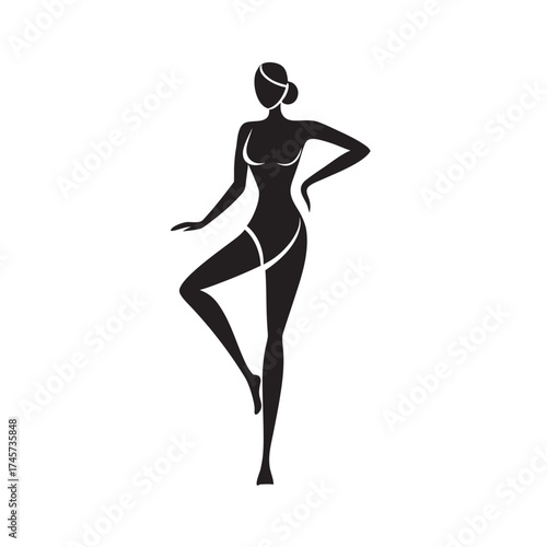Minimalist Woman Standing Elegant Pose Silhouette Vector