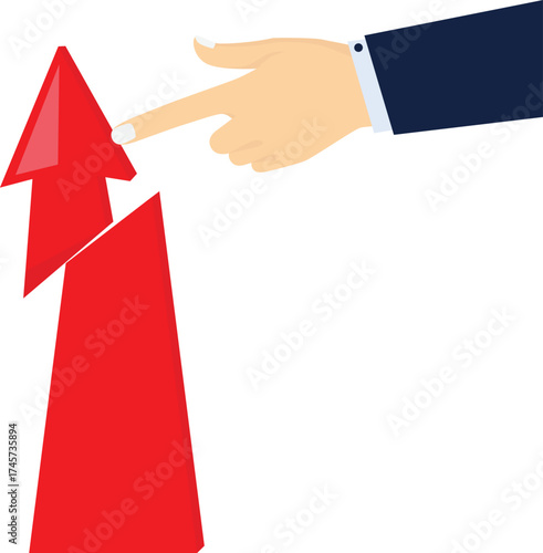 The index finger pushes the arrow and destroys the arrow

