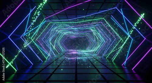 Enter the neon portal to a vibrant digital world, perfect for tech, gaming, or futuristic designs, creating an immersive and captivating experience