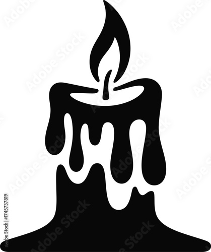 Elegant black candle with melting wax a striking silhouette on transparent background
