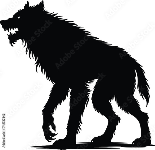 Dramatic wolf silhouette illustration with detailed fur texture on transparent background