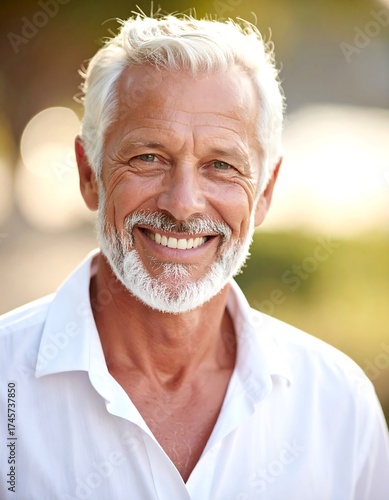 Portrait of a smiling mature man with gray hair and a beard