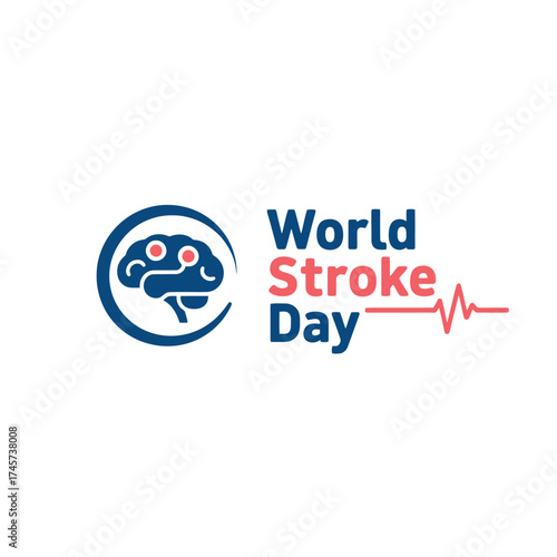 Vector art of world stroke day logo featuring a brain icon and heartbeat line
