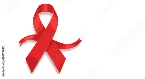 Symbolic Red Ribbon representing support and awareness for HIV/AIDS and other causes, isolated on white background