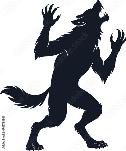 Howling wolf illustration in a dynamic pose on transparent background silhouette