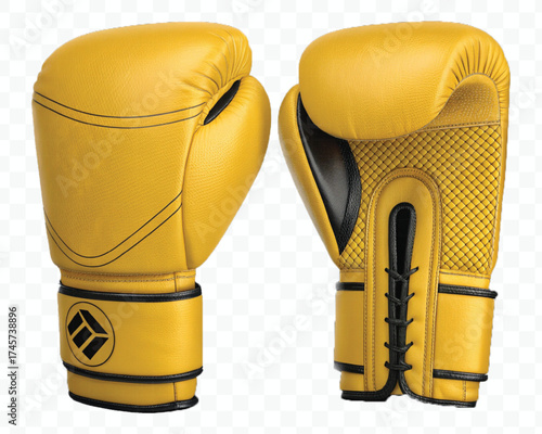 realistic 3d boxing gloves front and back with black view in different color style isolated on transparent background