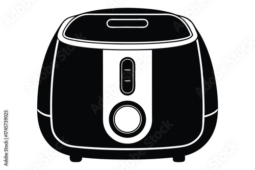 Black and White Vector Illustration of a Kitchen Rice Cooker Appliance Design