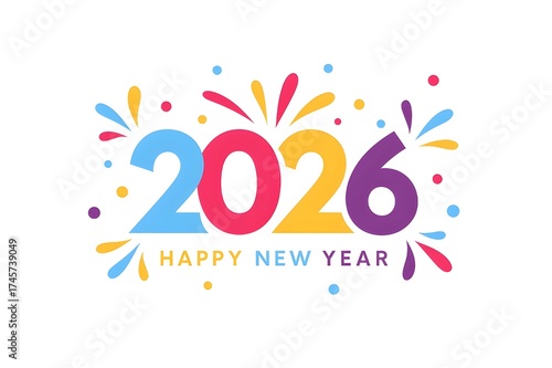 Colorful 2026 Happy New Year Greeting Card | Festive Celebration Design with Bright Typography and Confetti Elements