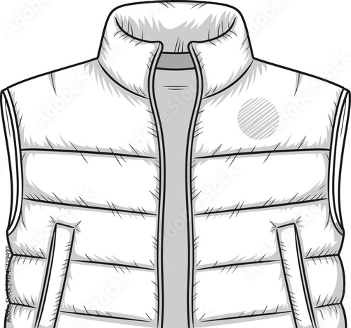 White puffer vest, winter fashion, sleeveless jacket, insulated outerwear, quilted design, cold weather gear, stylish layering, high collar, apparel