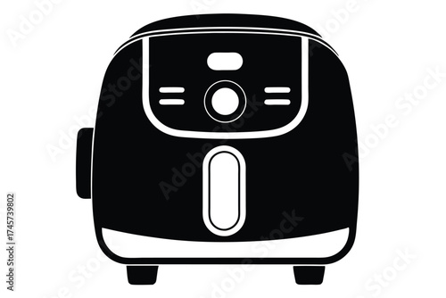 Black and White Silhouette of an Air Fryer Appliance with Button Controls