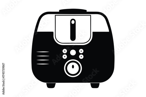Black and White Illustration of a Humidifier with Buttons and Water Level Indicator