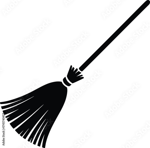 A simple black witch s broom illustration on transparent background silhouette
