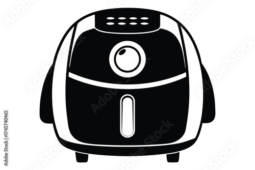 Black and White Graphic Illustration of an Air Fryer with a Simple Design