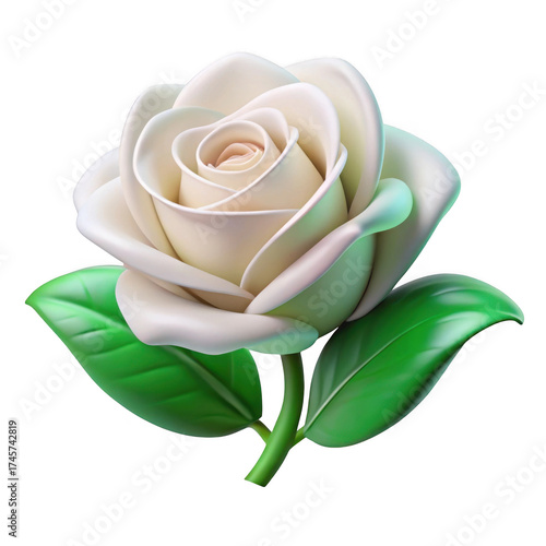 3d white rose isolated on transparent background