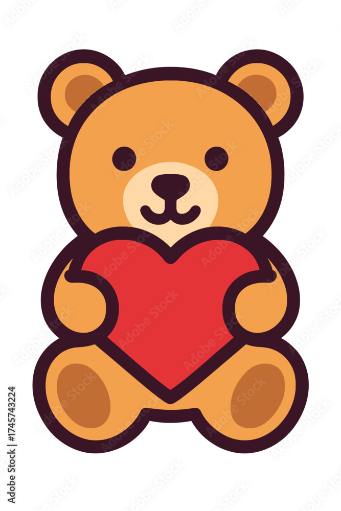Obraz premium Cute orange teddy bear vector illustration embracing a vibrant red heart, symbolizing love, affection, and warmth. Ideal for Valentine's Day, romantic gifts, or heartwarming designs, this charming cha