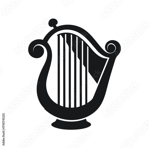 Silhouette icon of a harp or lyre like musical instrument
