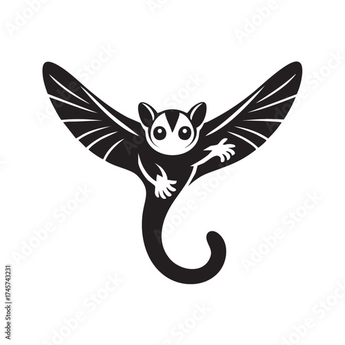 Symmetrical Sugar Glider Flying Logo Silhouette Vector